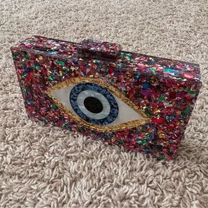 Colorful Evil Eye Design Clutch with Strap